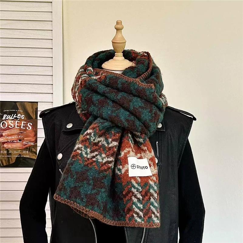 

200x48cm Extra Long Thick Winter Scarf Double Sided Fake Cashmere Shawl with Fringe Women Houndstooth Scarf Wrap 200*48cm