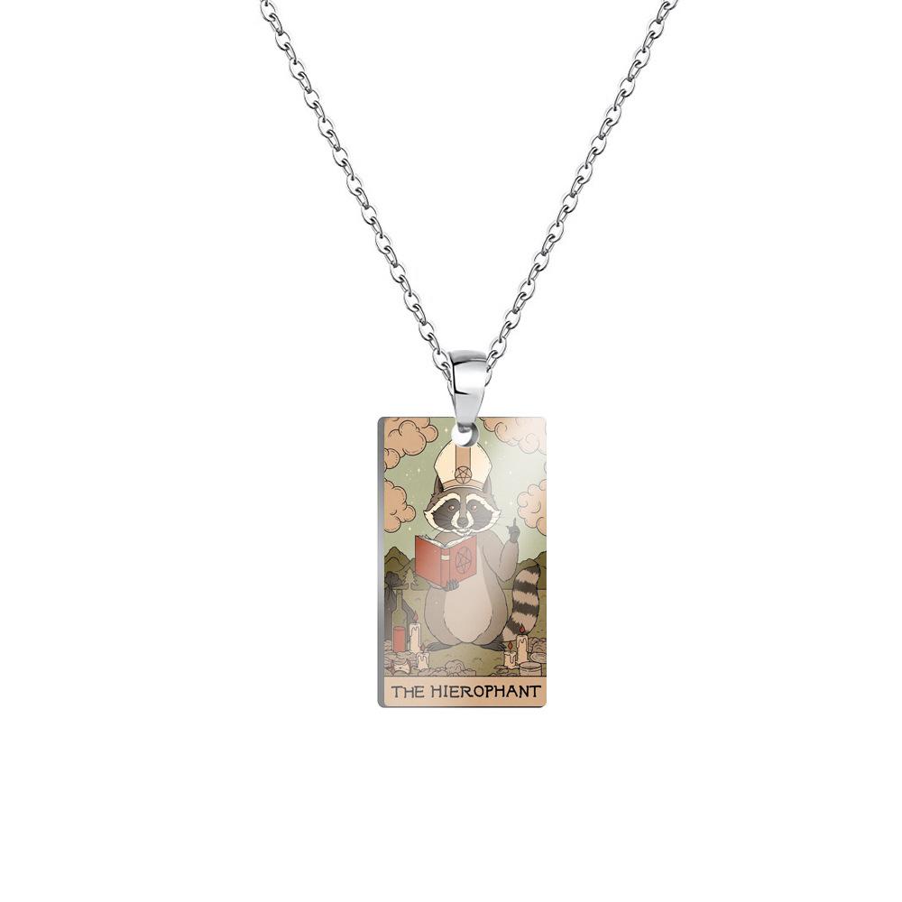 Europe and America Stainless Steel Colorful Printed Raccoon Necklace Good Friend Tarot Card Party Jewelry Accessory