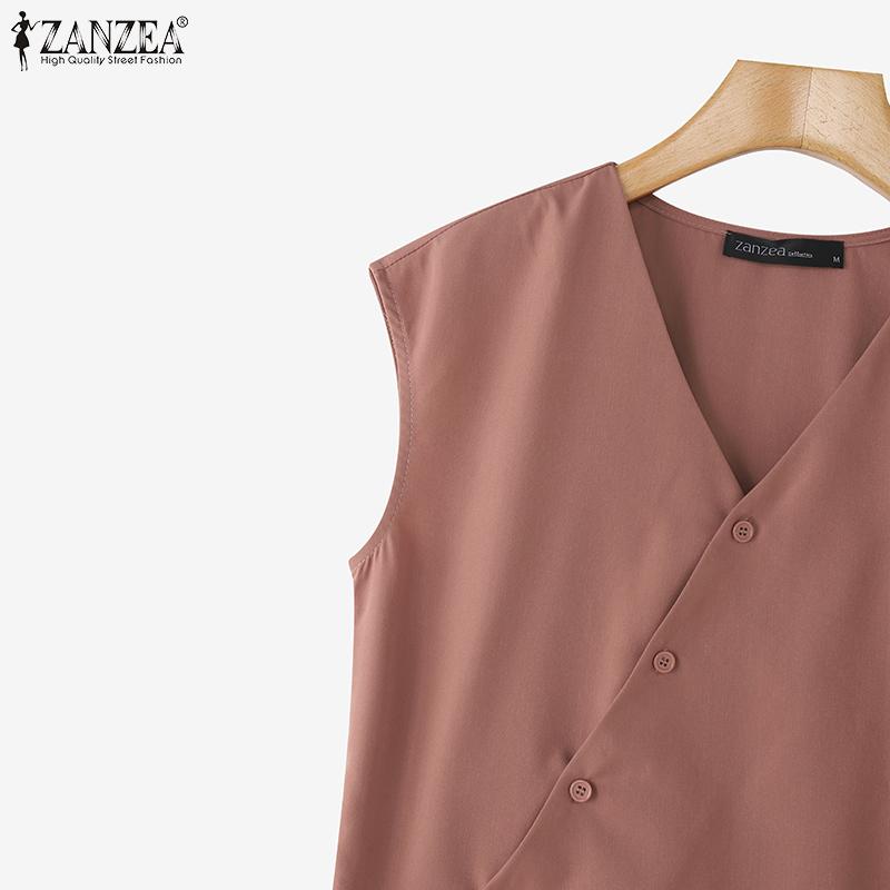 ZANZEA Women Summer Casual V-Neck Loose Sleeveless Dress