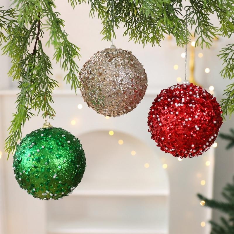 Reflective Foam Christmas Tree Decoration Pearls and Sequins Ball Feature Durable Portable Design Christmas Home Decoration