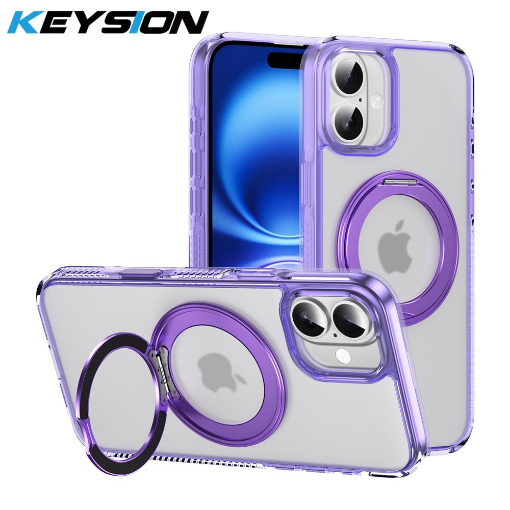 KEYSION Coque de protection pour iPhone 16 Pro Max 16 Plus avec bouton de contrôle tactile et anneau magnétique MagSafe 360, chargement sans fil, mat et transparent