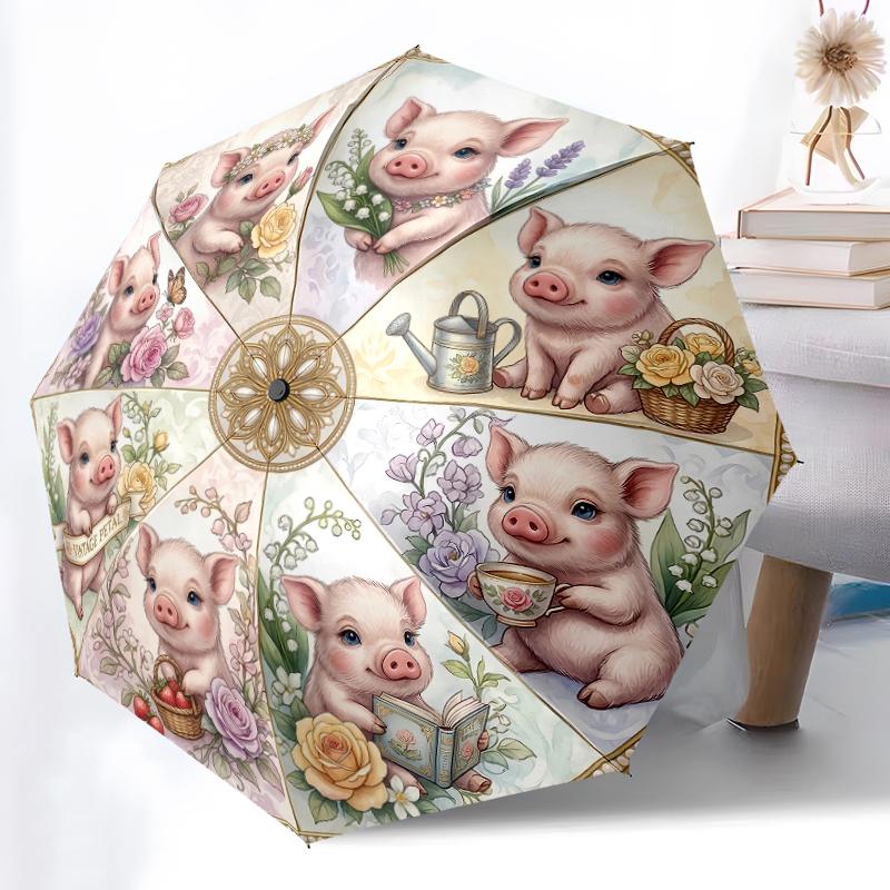 1 Stück Stabiler Automatikschirm mit 8 Speichen, Zarter Saison-Wachstumsschirm mit Pfingstrosen-Design in Blush, Digital bedruckt, Faltbarer Schirm für unterwegs im Freien