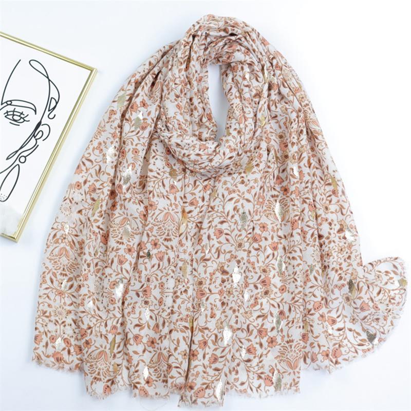 Moda  Espanha Jardim Brilho Floral Franja Viscose Lenço Cachecol Estampa Macio Pashmina Hijabs E Xales Lenços Muçulmano Lenço