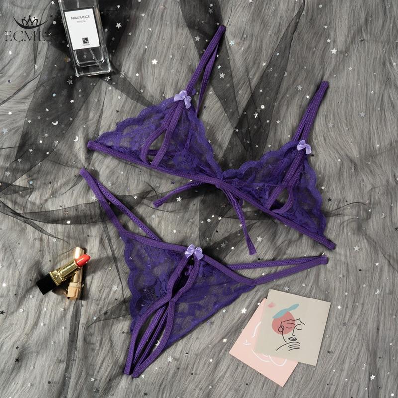 Sexy Lace Transparent Crotch-open Temptation Three-point Female Sexy Underwear Open Crotch Suit Sexy Lingerie Bra+Underwear