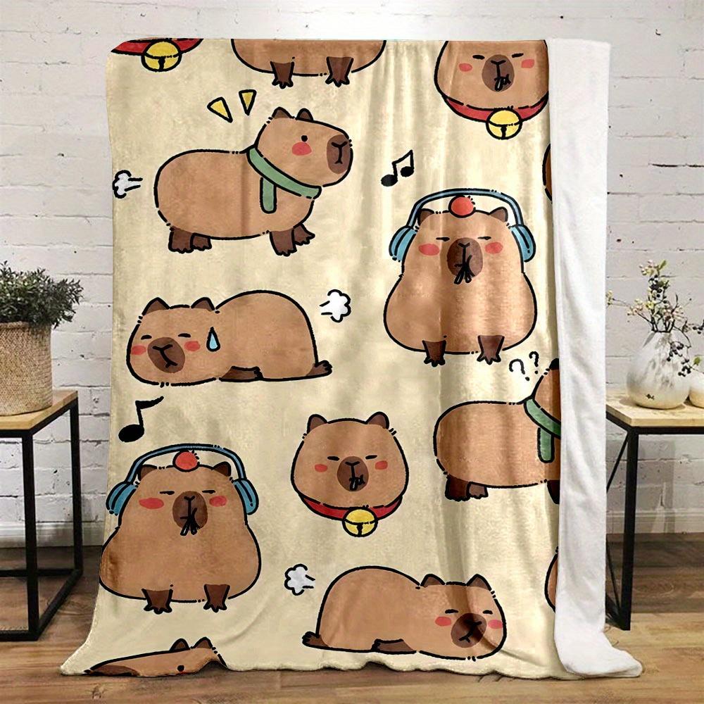 100% Polyester Flannel Throw Blanket, Contemporary Cartoon Capybara Design, Reversible All-Season Digital Print Non-Woven Fabric