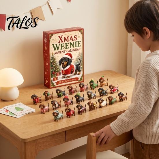 Calendrier Compte à Rebours Saisonnier 2026 Noël Teckel Calendrier de l'Avent, Ensemble d'Ornements Collectionnables 3D Cadeau d'Anniversaire pour Enfants avec 24 Mini Figurines de Chiens,