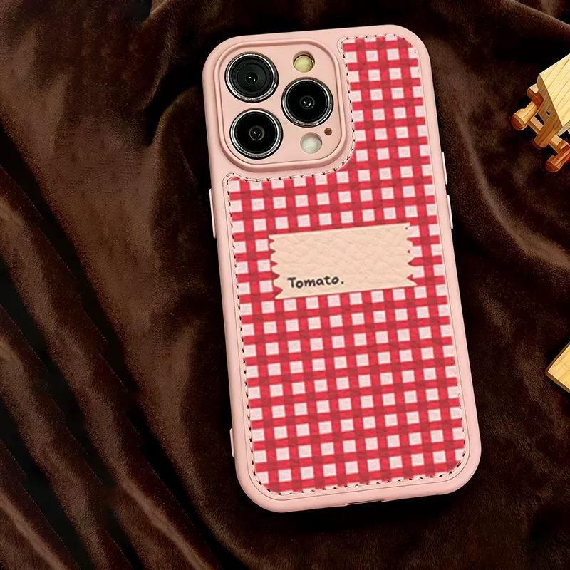 ins red plaid applies to Apple 16/17Promax mobile phone case IP15 drum bag air cushion 14plus new 13 soft
