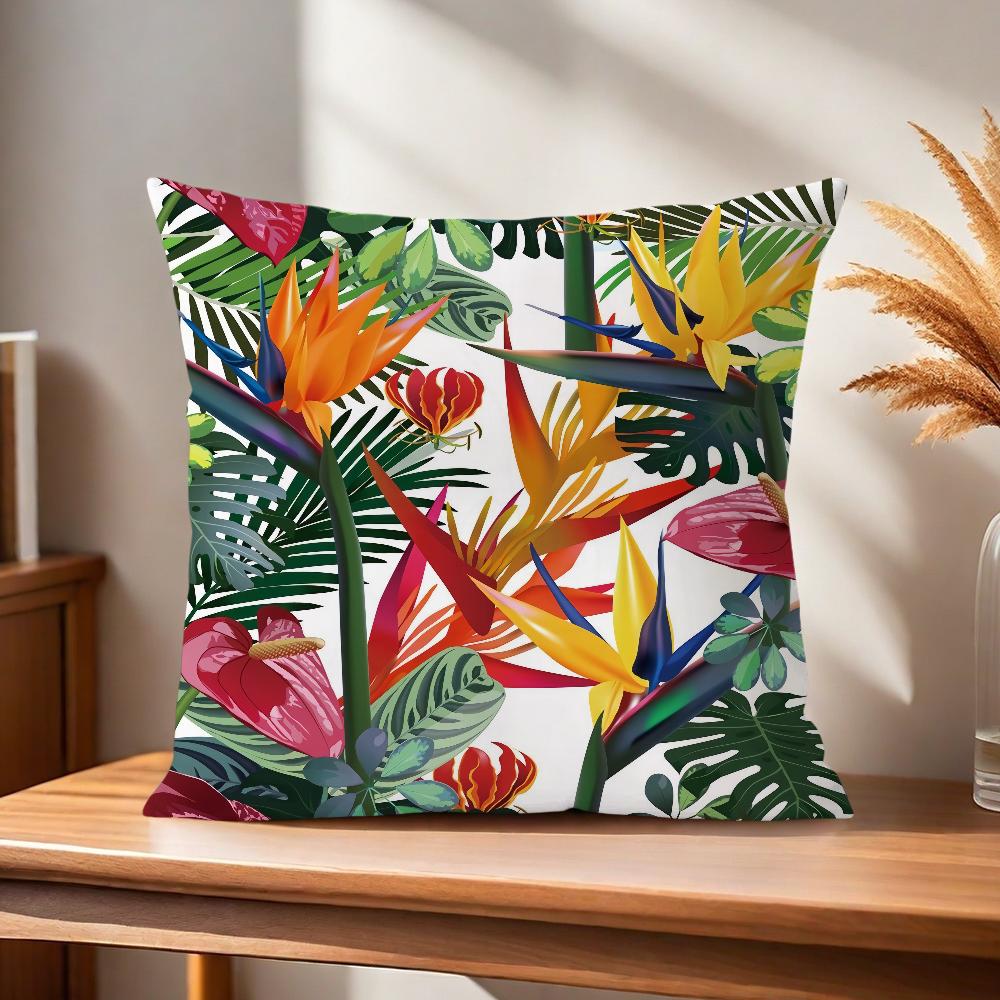 Fashion Tropical Jungle Flowers Plants Comfortable Soft Pillow Case for Sofa Living Room Home Office Decor and Protective Covers