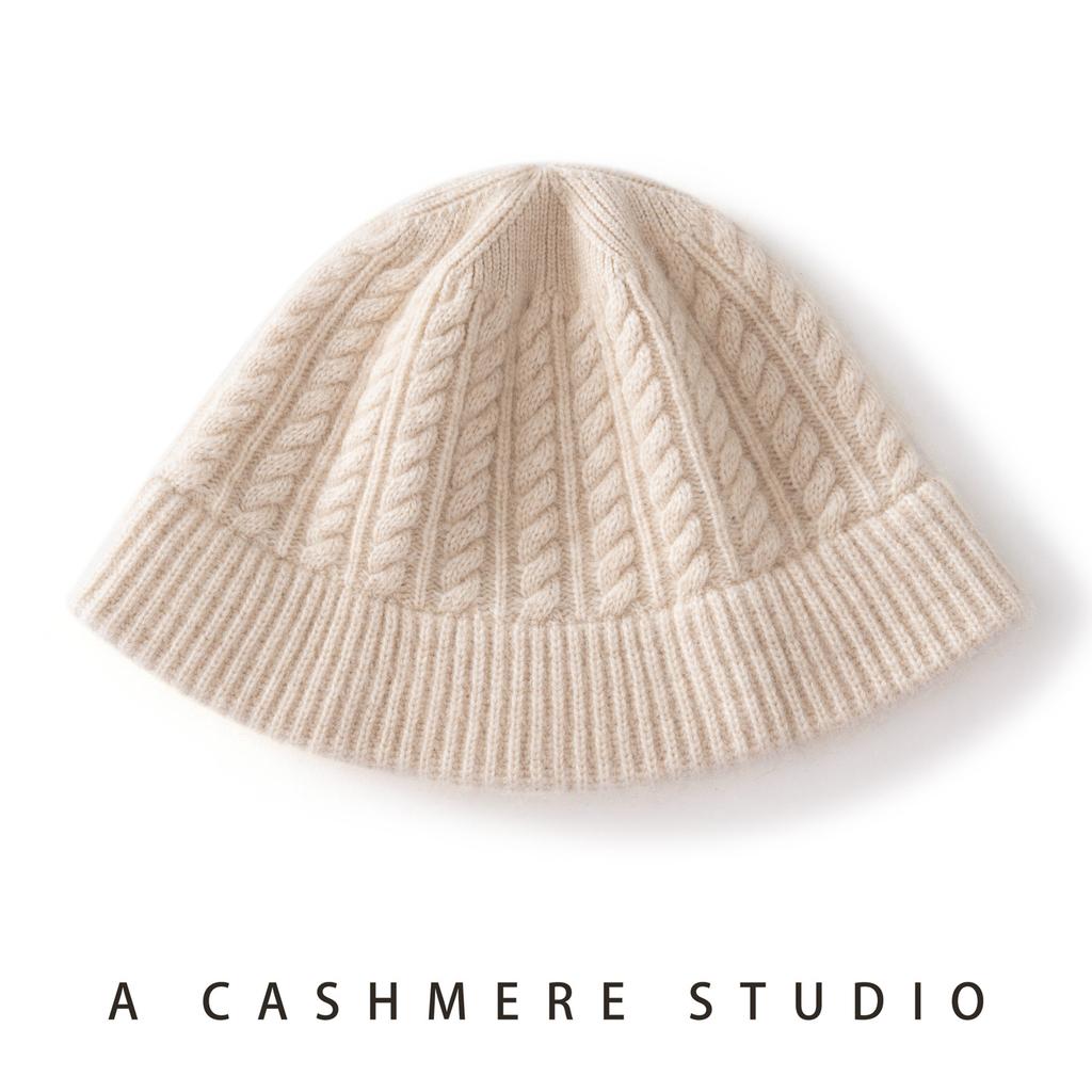 Knitted cashmere hat women's autumn and winter thickened bucket hat bucket hat basin hat single cold hat wool hat