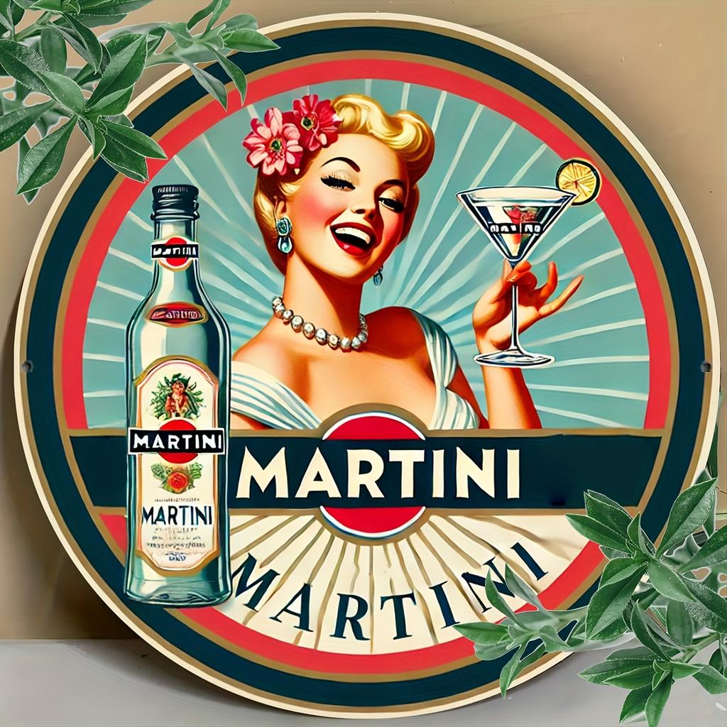 High Definition Metal Tin Sign Martini Vintage PinUp Girl Round Wall Art Decor for Bar Pub Kitchen and Retro Style Home