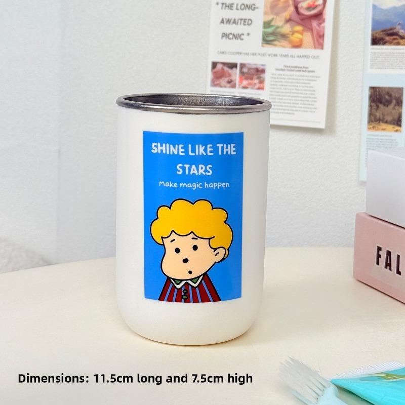 Stainless Steel Cups, Cartoon Mouthwash Cups, Cute Double-layer Toothbrush Cups, Stainless Steel Couple Mouthwash Cups