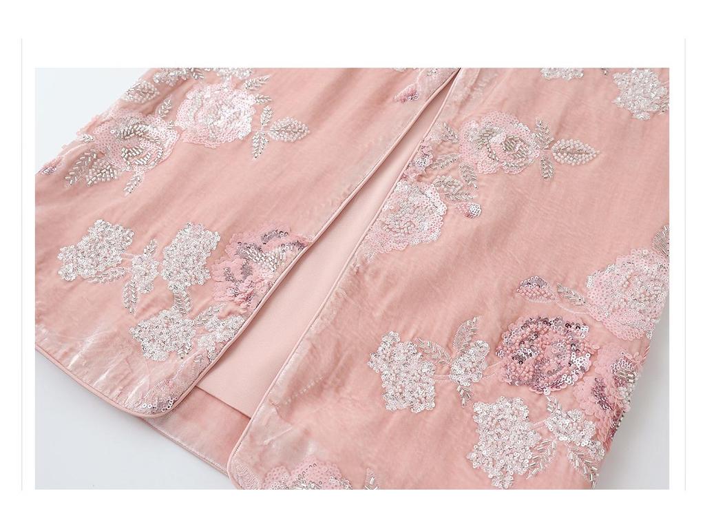 Chinese Frog Button Jacquard Vest & Half Skirt Set with Embroidery & Sequins - Women's Fashion P0124