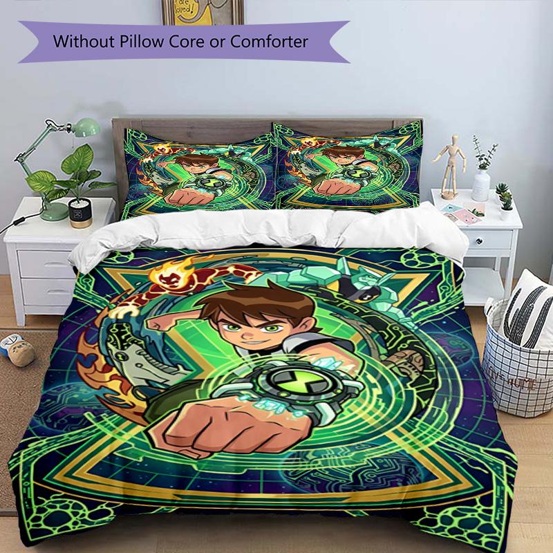 3-teiliges Bettbezug-Set (1 * Bettbezug + 2 * Kissenbezug, ohne Kern), Ben 10 Cartoon-Aufdruck Bettwäsche-Set, Schlafzimmer-Dekoration, Ganzjahres, Geburtstagsgeschenk