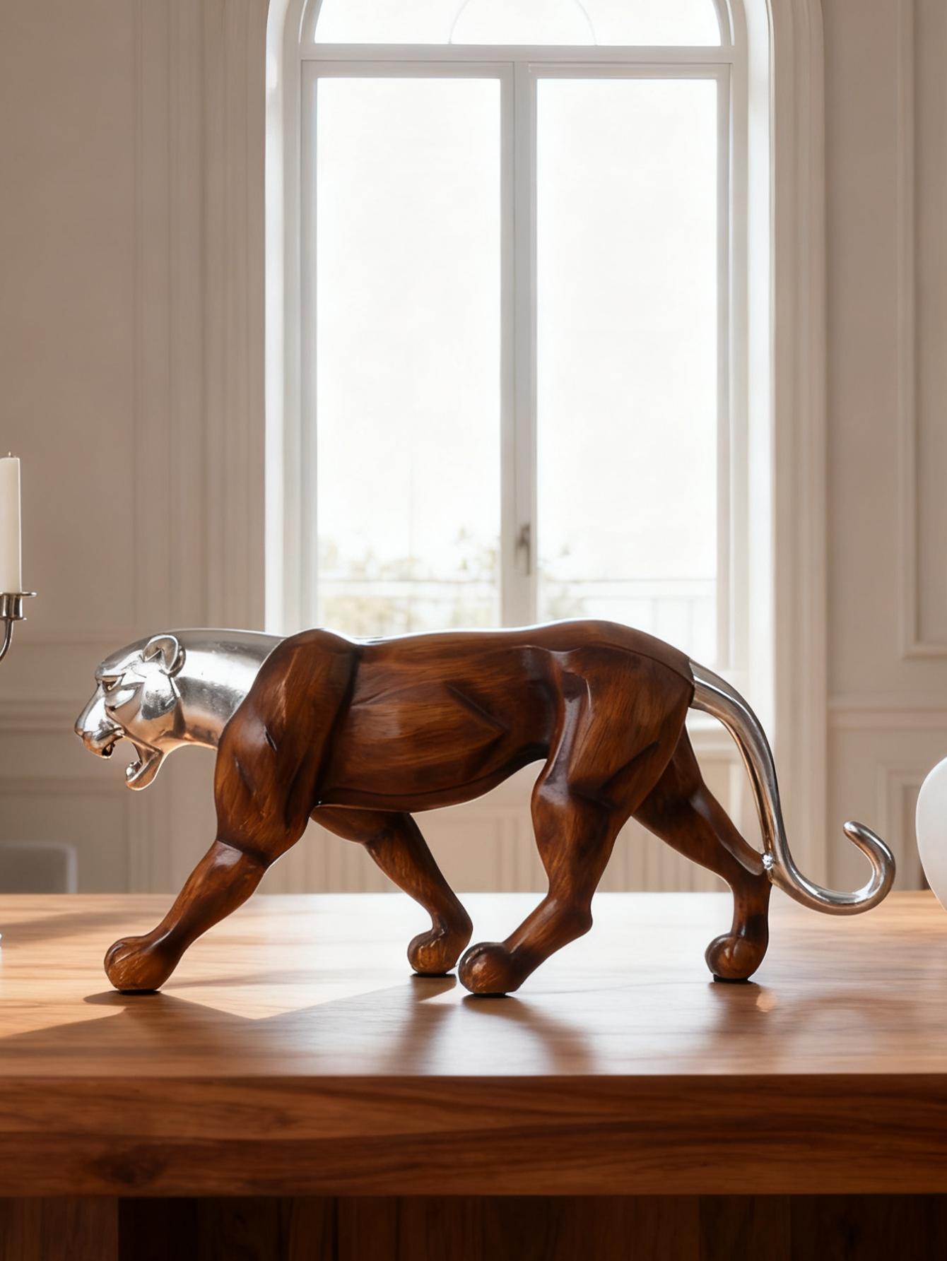 

Золота Леопардова Скульптура з Текстурою Дерева, Смоляна Прикраса, Легко-Розкішний Декоративний Акцент для Спальні, Вітальні, Кабінету або Офісу