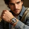 OLEVS Men's Mechanical Automatic Skeleton Watch Brown Black Leather Strap Waterproof Fashion Timepiece
