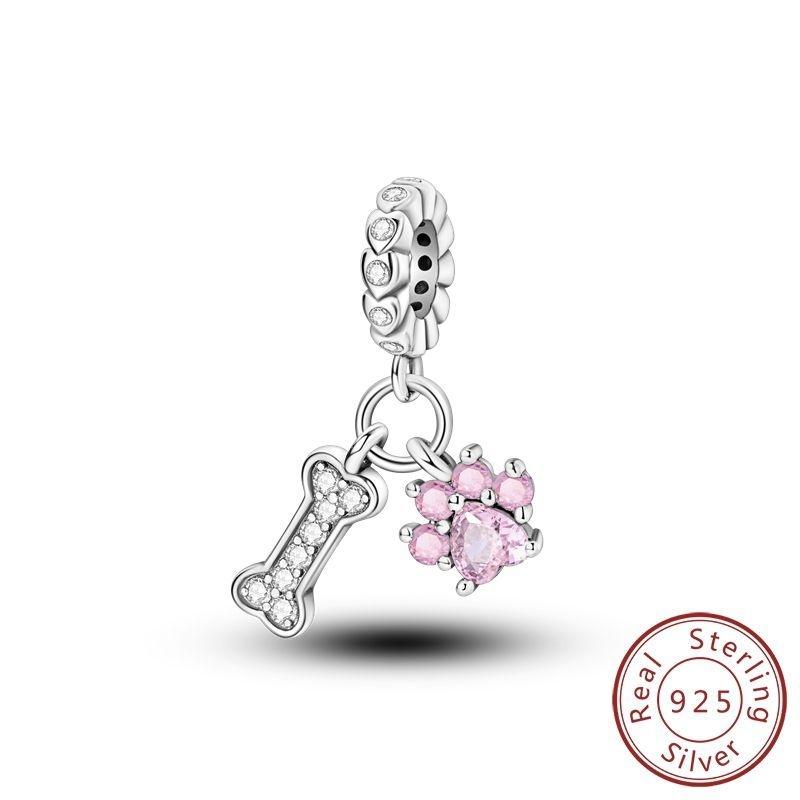 100% argint 925 ursuleț animale fluture floare dragoste inimă roz Brelocuri FitNew original brățară fabricare de bijuterii