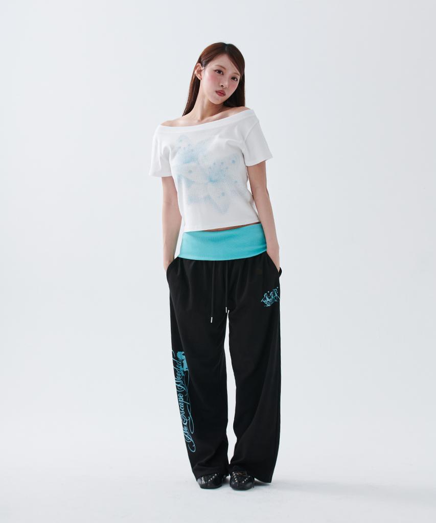 ESCAPEFROM [Escf X Hot Today] Halftone Lily Boat Neck Slim Fit Short Sleeve T-Shirt White