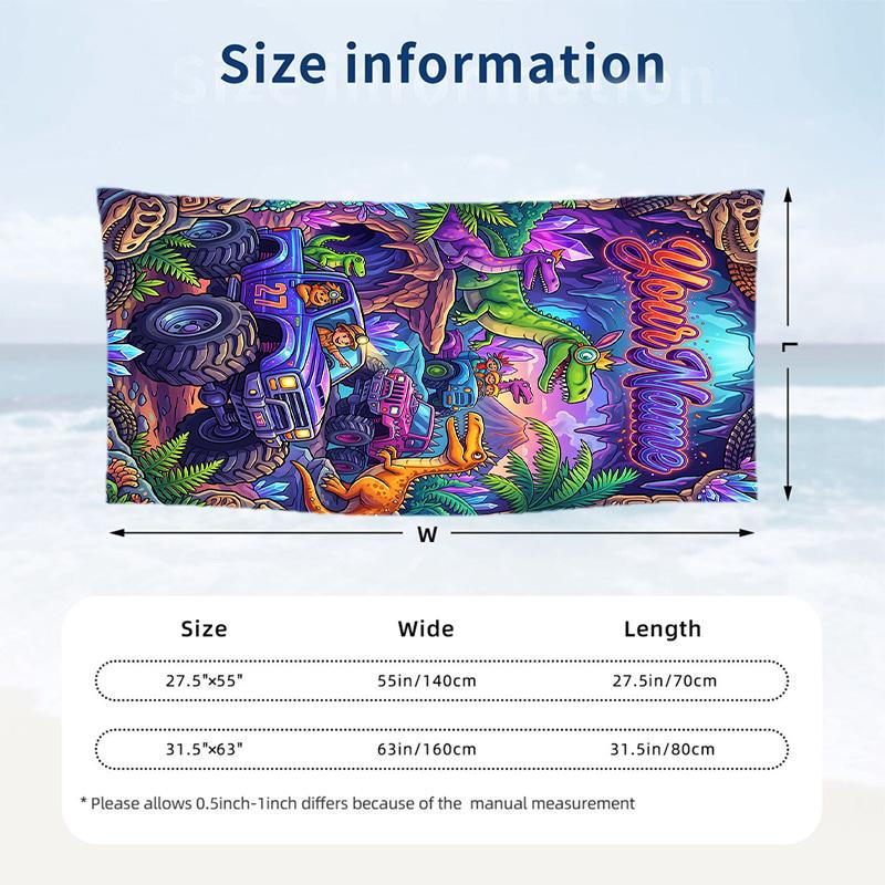 Dinosaur Theme Beach Towel Personalized Custom Name & Text Soft Quick Dry Beach Towel for Swimming Travel