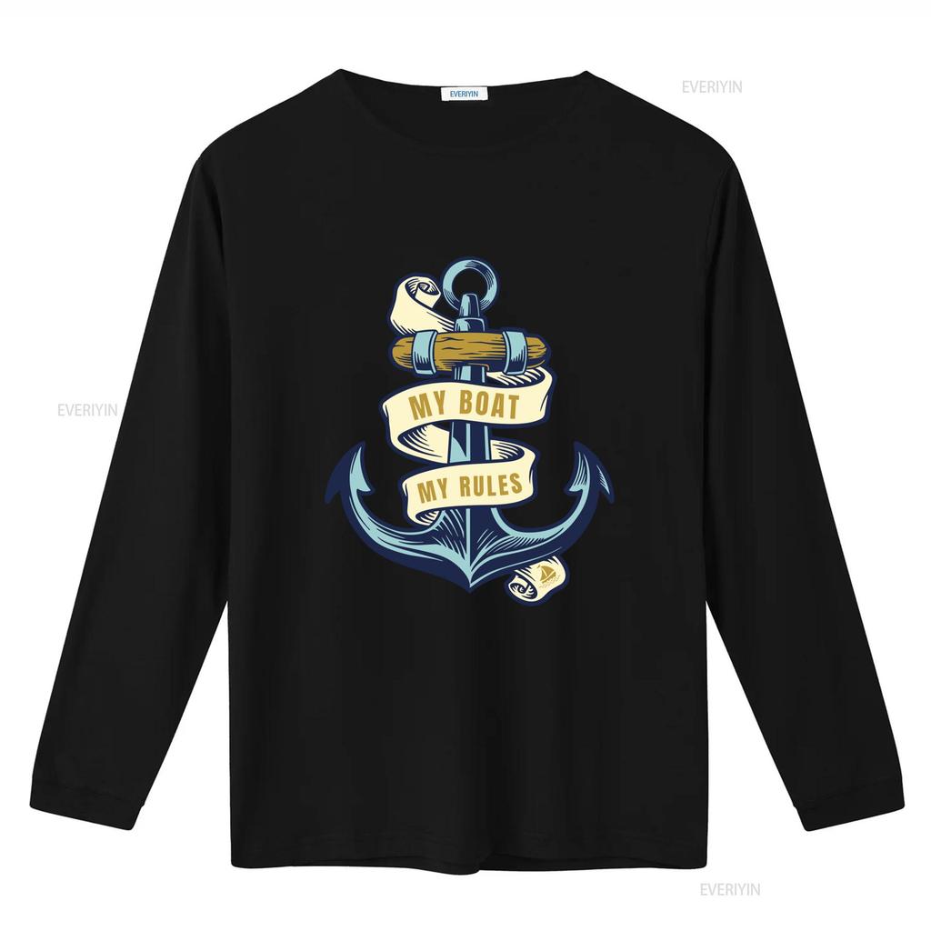 My Boat Rules Mens T Shirt Funny Sailor Anchor Design for Nautical Lovers Vintage Washed Versatile Breathable Soft Fashion