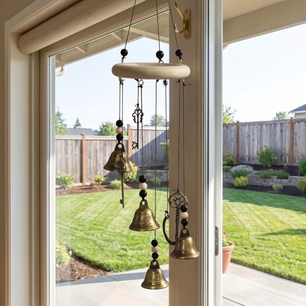 Key Star Bell Retro Distressed Wind Chime Wicca Pagan Style Bell Crafts Ornaments Blessing Gift