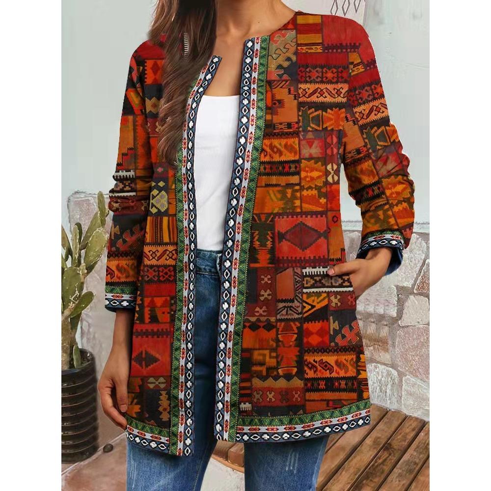 

GMXIA осень зима винтажный этнический стиль принт большой размер куртка кардиган женская одежда XXXXXL
