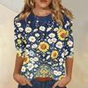 Women's Casual Floral Print Three Quarter Sleeve Round Neck Top Lightweight Comfortable Fit Versatile Everyday Wear