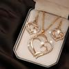 Sparkling Rhinestone Double-layer Hollow Heart-shaped Pendant Necklace Women's Temperament Versatile Jewelry Set
