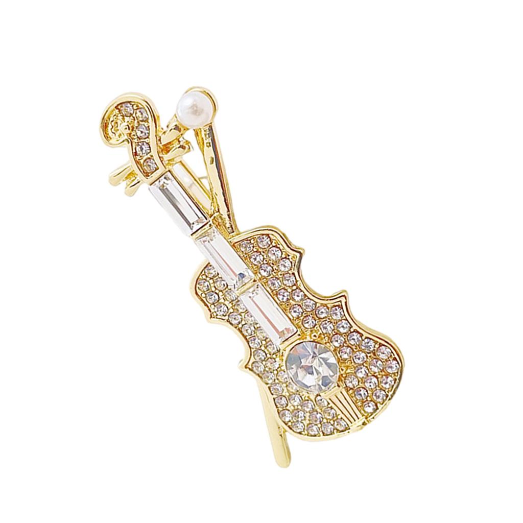 Elegant Crystal Violin Pearl Brooch Pin Jewelry for Music Lovers and Fashion Enthusiasts Lapel Pin for Music Event