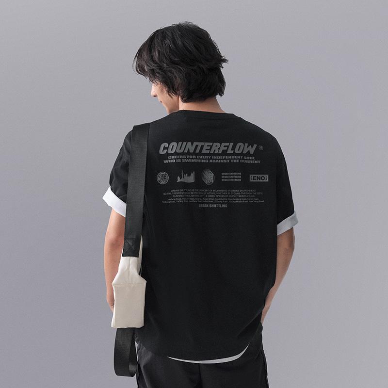Li Ning CF Letter Print Sweat Absorbing Cool Dry Antibacterial Short Sleeve T-Shirt Men Tops Black ATSU601-5