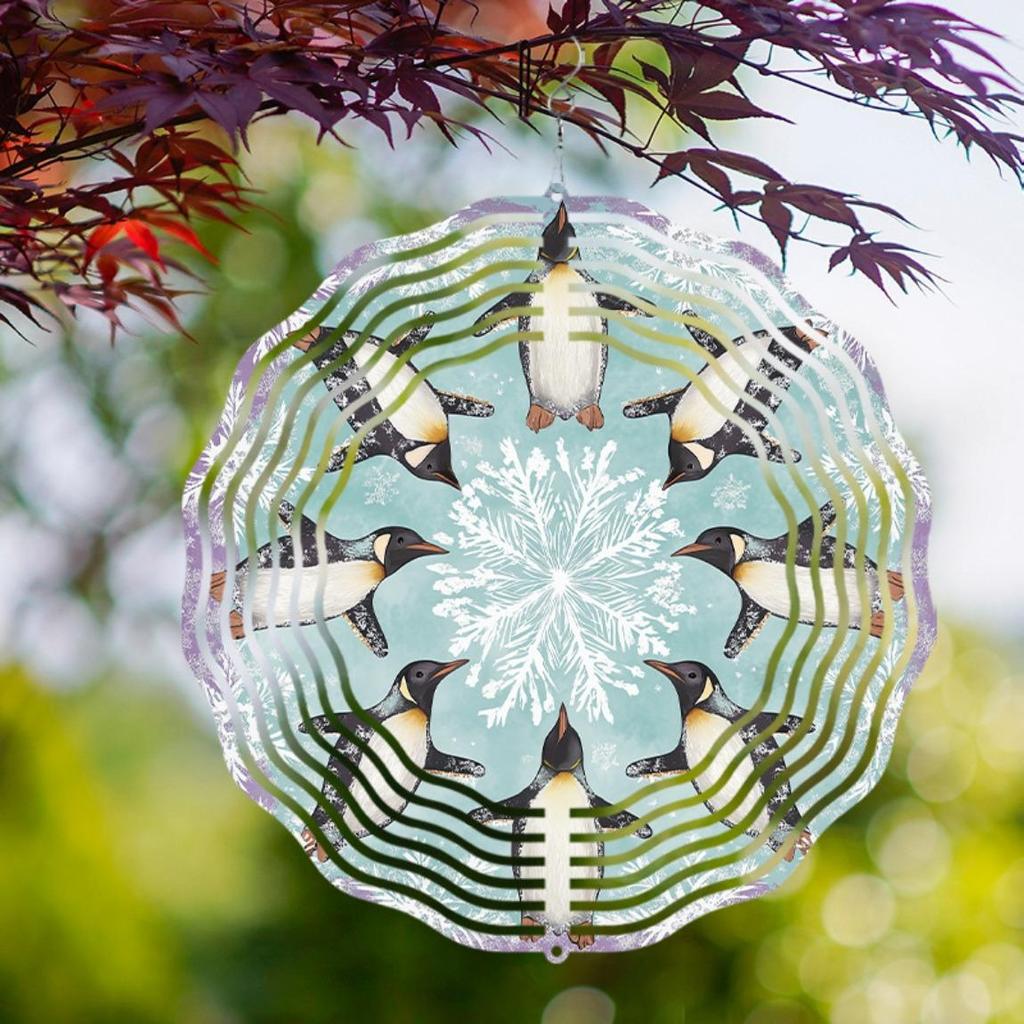 10 Inch Hanging Wind Chime with Swivel Hook Penguin Snowflake Design Blue Green Accents Garden Decor Gift for Friends Family