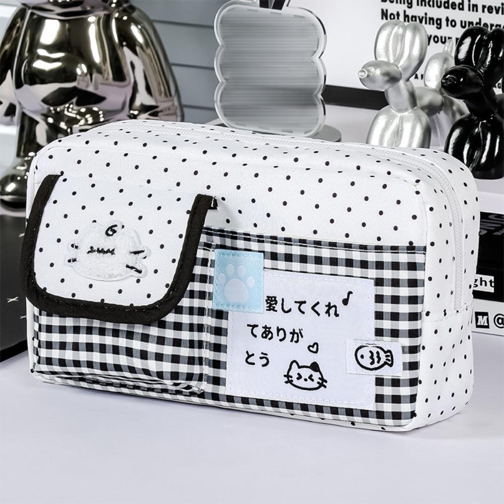 Cute Kitten Pencil Case Color-blocking Stationery Pouch Multi-functional Pen Bag  School Supplies