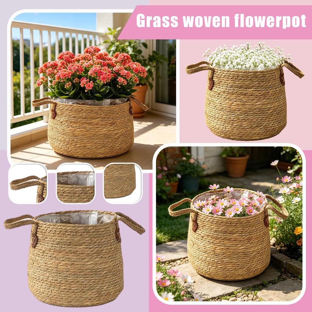 Woven Flower Pots, Seaweed Extra-large Potted Plants, Green Plant Baskets, Woven Plant Baskets