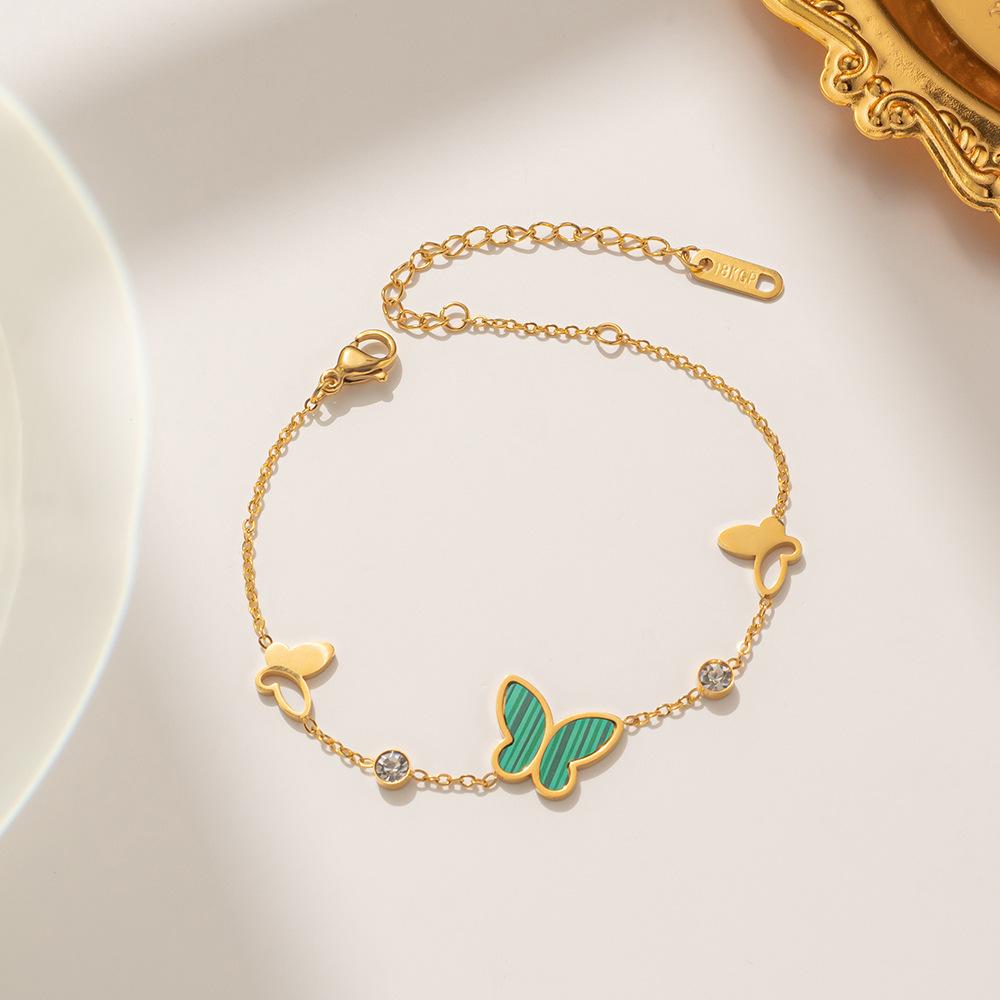 Butterfly Bracelets For Women Gold Color Stainless Steel Butterfly Pendant Layered Link Chain Hand Accessory