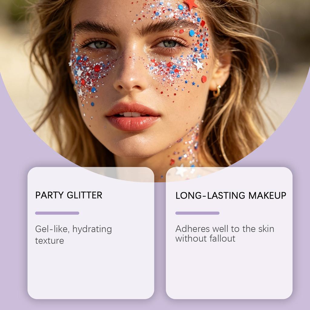 Face and Body Glitter Gel Long Lasting Shine Suitable for Party Use Water Resistant Cosmetic Gel 50g Tube