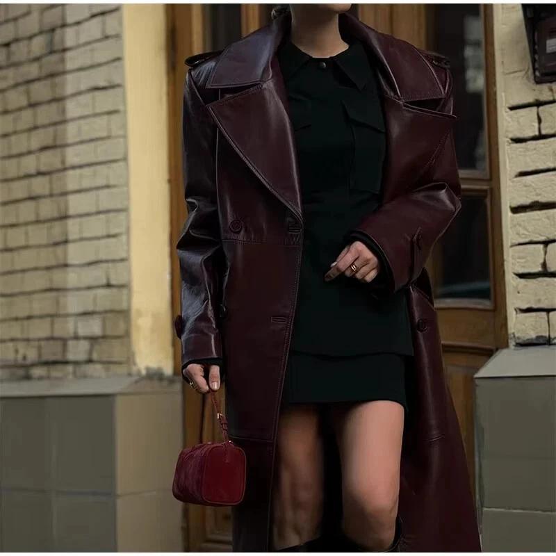 Leather Soft Casual Fit New Women Trench Coat Burgundy Handmade Lambskin Genuine