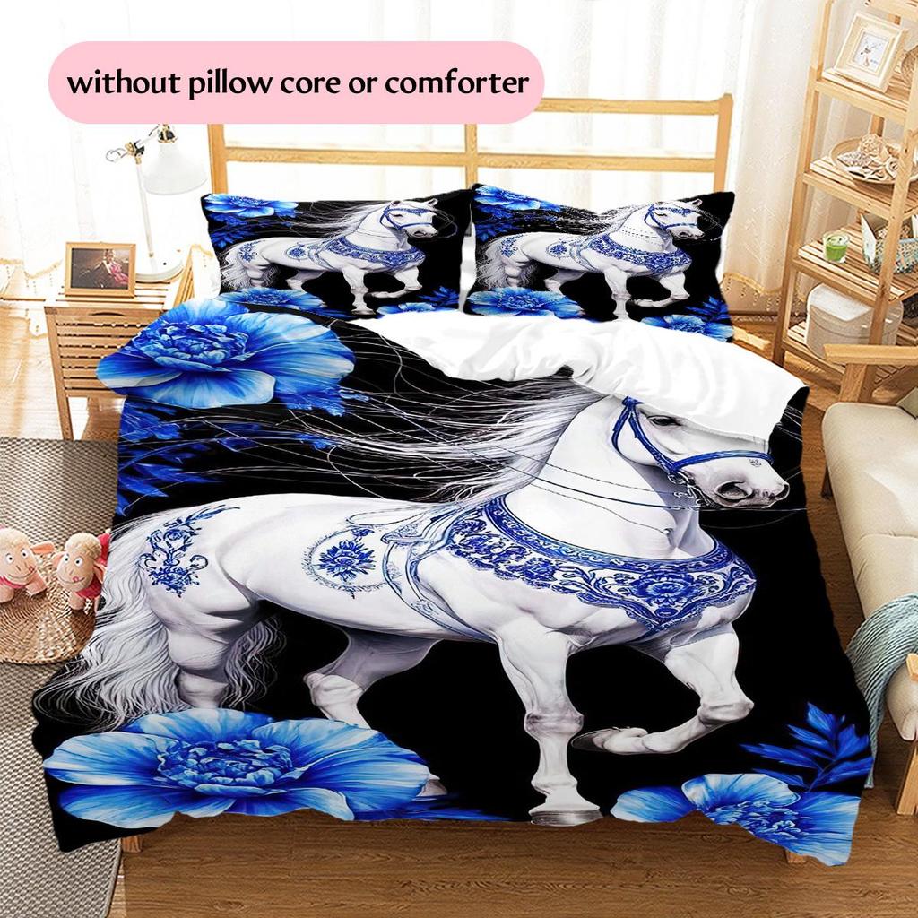 1PC Horse Bedding Quilt Set Quilt Cover Pillowcase Home Decoration Birthday Gift (1 * duvet cover + 2 * pillowcase, without core)