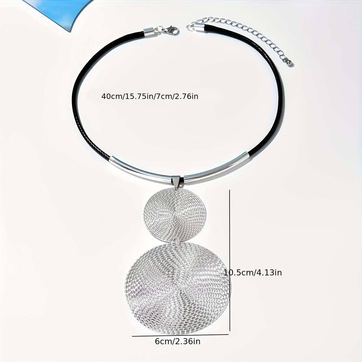 

1 шт. Модная цепочка на ключицу с металлической подвеской, ожерелье с подвеской в ​​виде двойного круглого диска обычной спиральной текстуры серебряный