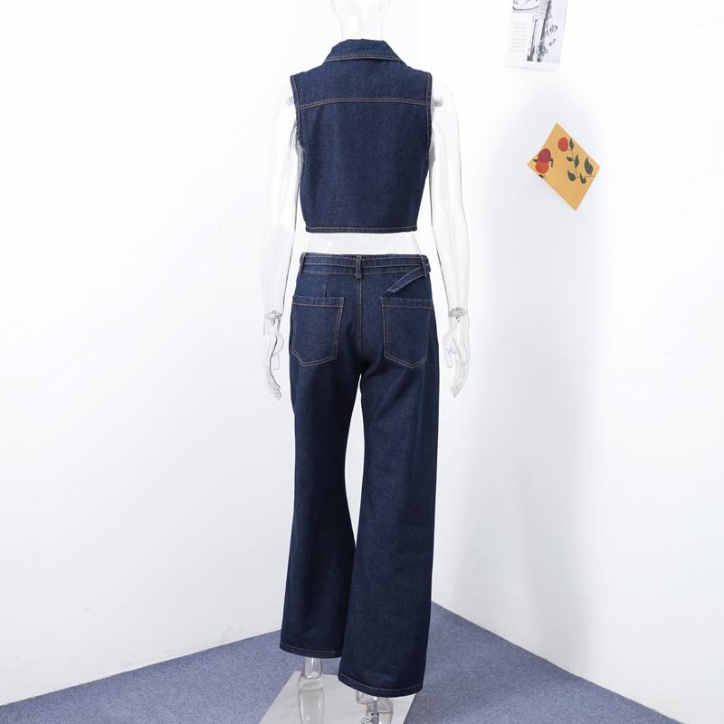Damskie Zestawy Jeansowe Marynarka Jeansowa Jednorzędowa Topy Spodnie Szerokie Nogawki Wysoki Stan Moda Y2K High Street Zestaw