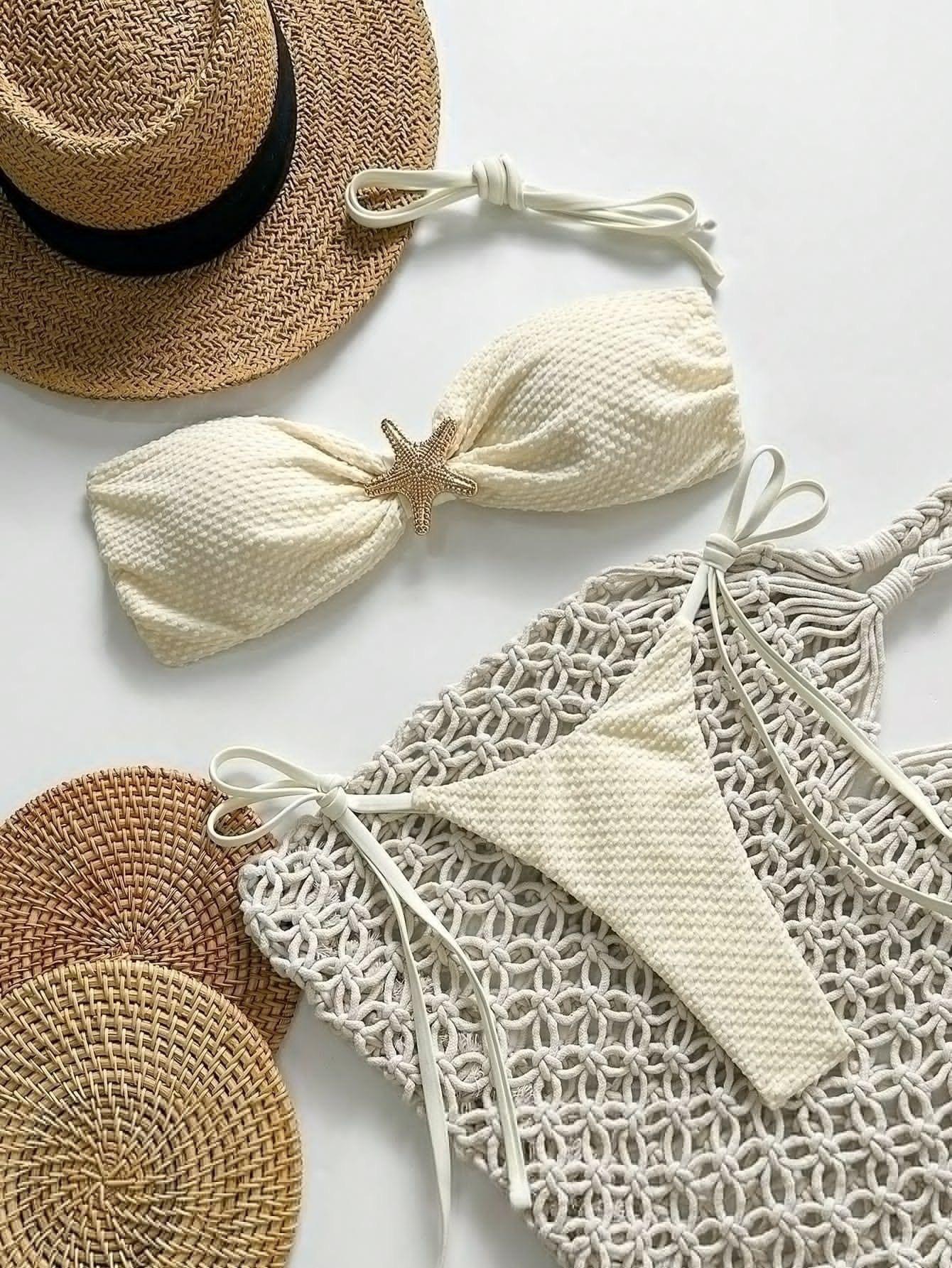 Swimsuit solid color bikini European and American sexy lace-up bikini women s small fresh split swimsuit S