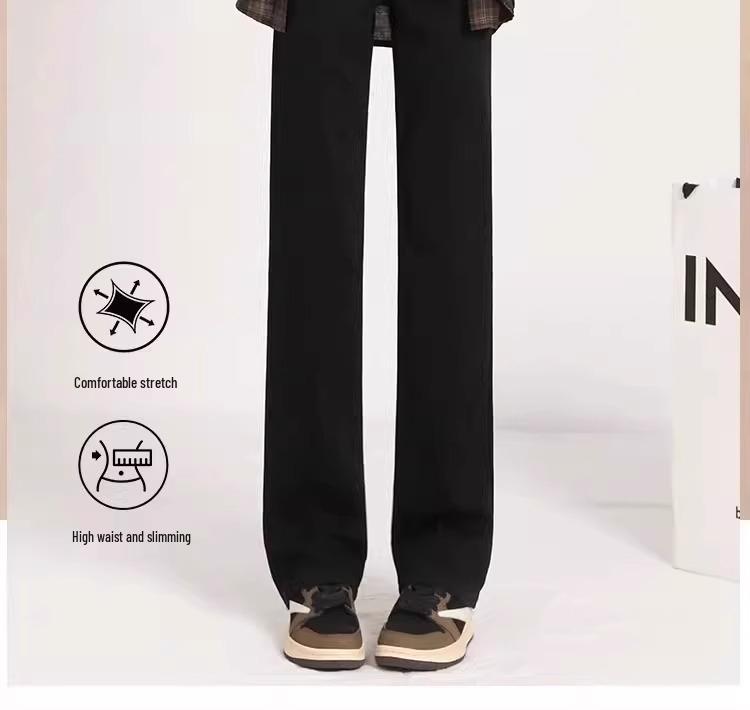 Women's Black High-Waist Slimming Fleece-Lined Jeans: 2025 New Spring Collection