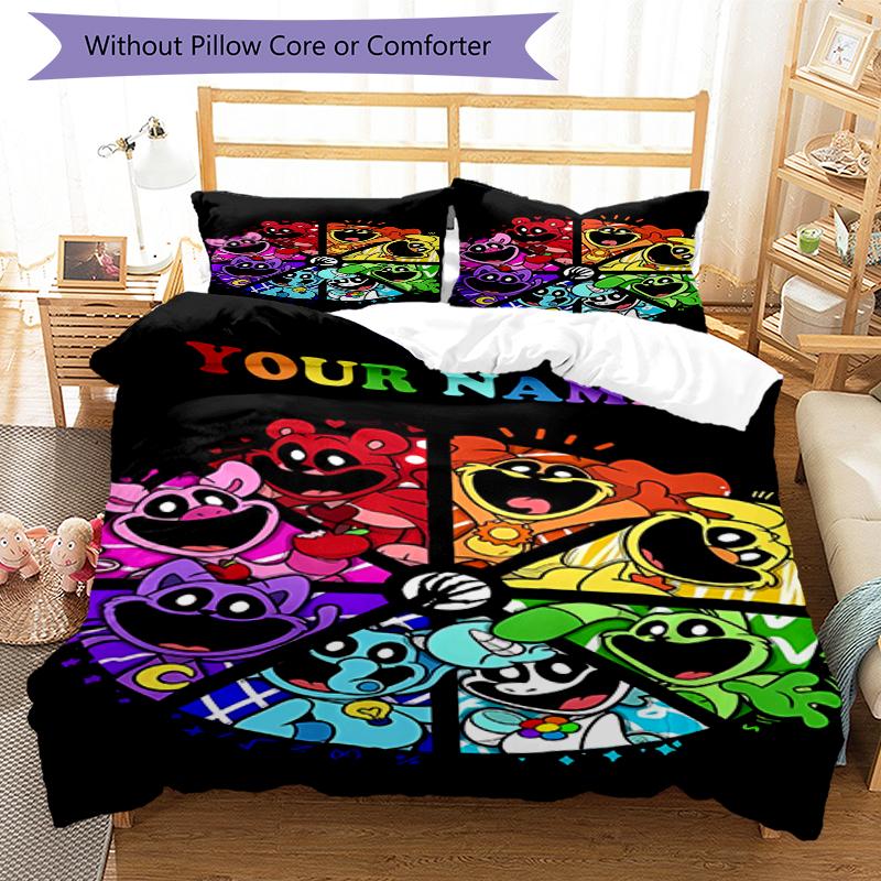3pcs Custom Name Smiling Critters Bedding Set Duvet Cover Closure Includes 1 Duvet Cover & 2 Pillowcases, Soft and Comfortable for All Seasons.