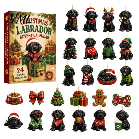 Holiday Gift 2026 Dog Christmas Advent Calendar, 24-Day Ornaments Countdown Calendar with 24 Day Box Pcs 2D Acrylic Figures for Lovers, Home
