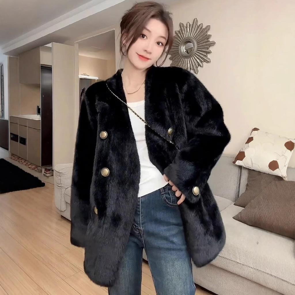 Xiaoxiangfeng v-neck mink fur integrated coat for women's 2024 winter new temperament versatile thickened fur coat
