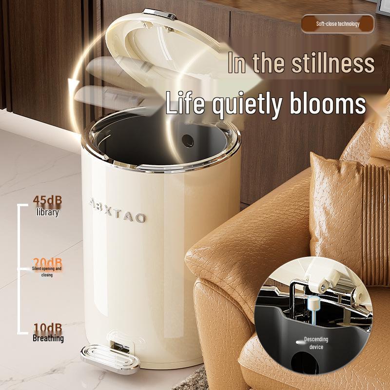 Light Luxury Pedal-Operated Metal Trash Can with Dual Lid, Large Capacity for Bathroom & Living Room