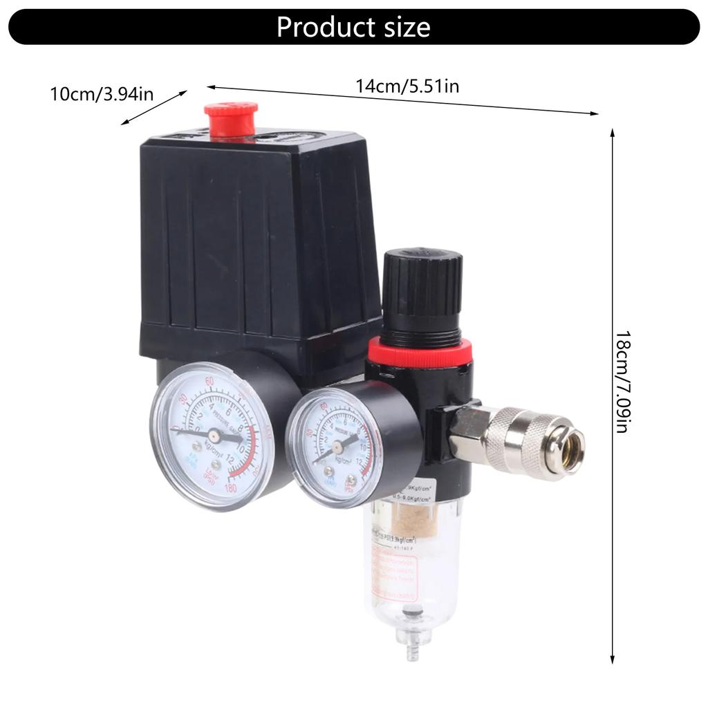 Air Compressor Pressure Switch with Integrated Manometer & Water Separator Pressure Control Valve for Compressors