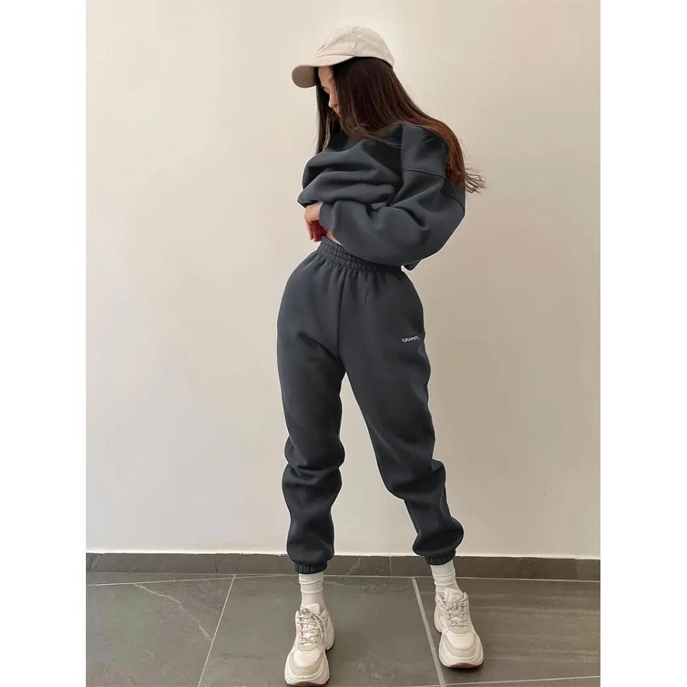 

Fashion Jogging Suit Women Spring Autumn Casual Sweatshirt + Sweatpants Set Two-Piece Outfit Sportswear For Woman XL темно-сірий