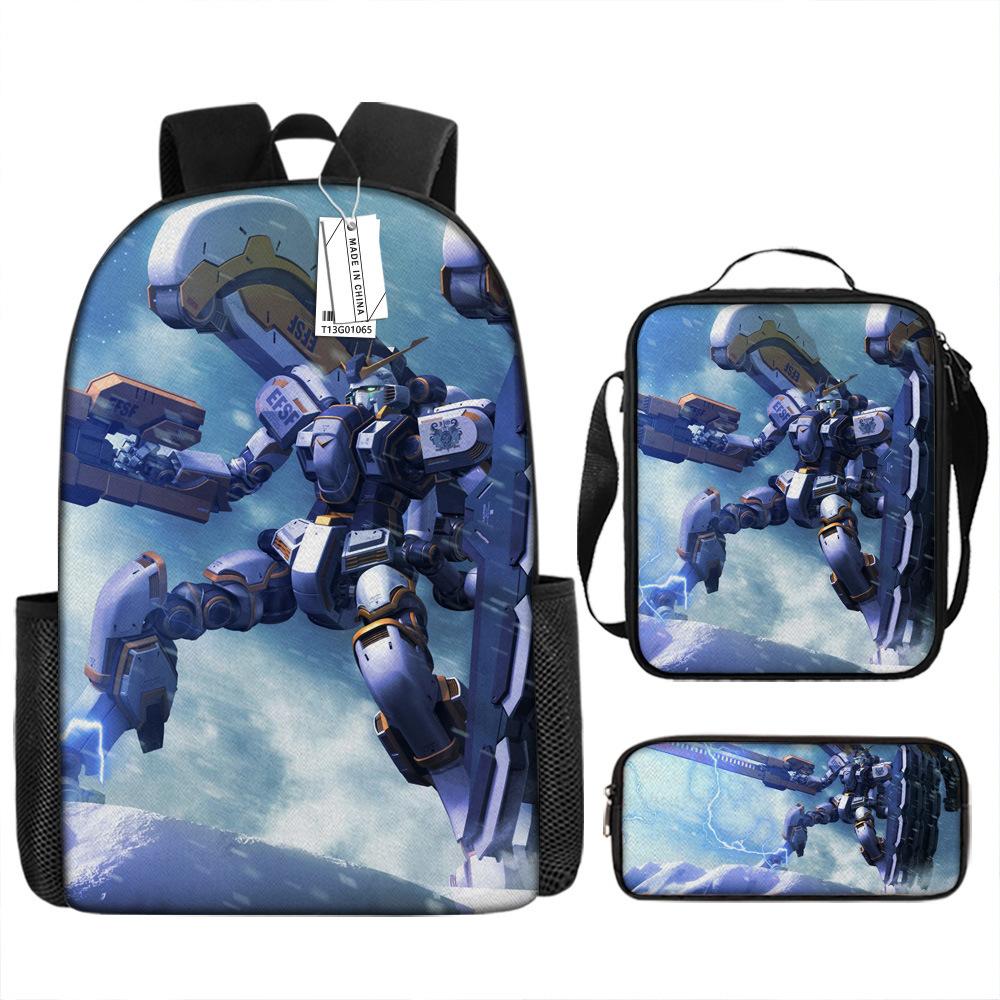 Gundam Mecha Schultasche Jungen und Grundschüler Ultraleichter Rückenschutz Rucksack Jungen Animation Kinderrucksack Dreiteiliges Set