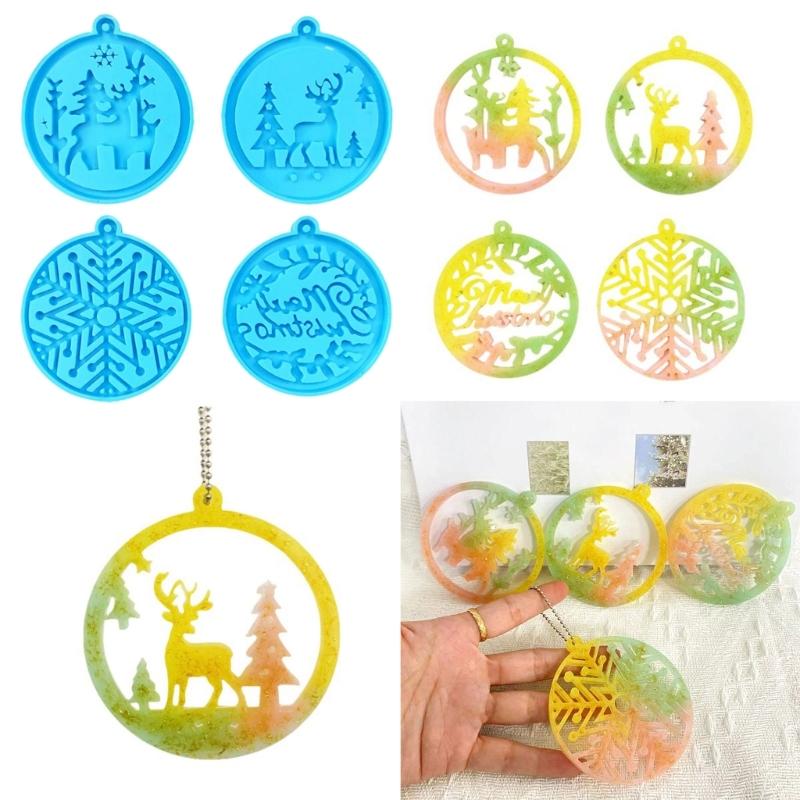 4pcs Silicone Mold for Keyring Pendant Christmas Theme Keychain Ornaments Moulds Stylish Key Chain Accessory Molds