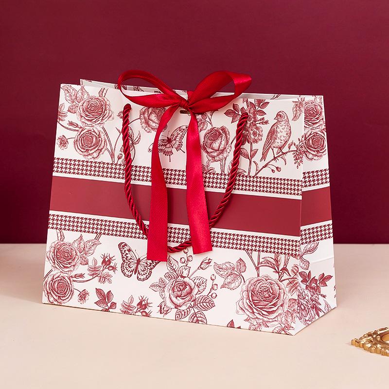 

Синий Ретро Цветочный Подарочный Пакет: Роскошная подарочная упаковка на день рождения с ручкой-бантом Medium 25*10*20cm