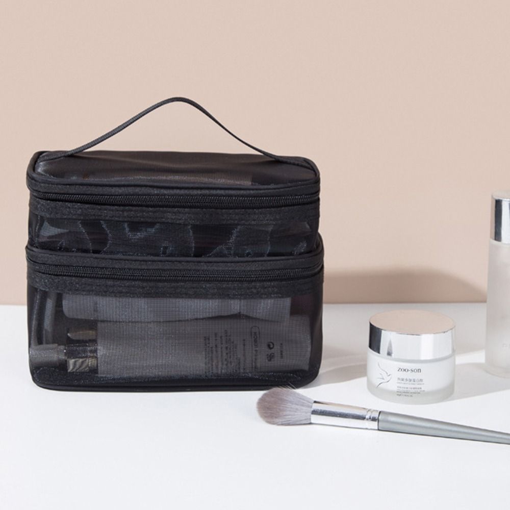 Trousse de Maquillage Sac de Rangement Cosmétiques 1/2/3 Couches Trousse de Maquillage Transparente Sacs Cosmétiques en Maille Voyage